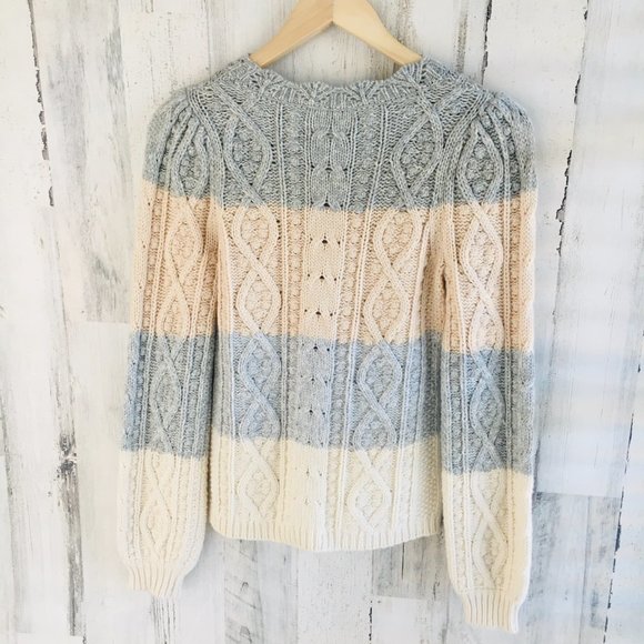 La Vie Rebecca Taylor Cable Knit Sweater Wool Cotton Blend Striped - Picture 10 of 12